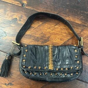 Steve Madden Black and Gold Clutch with Studs and Zipper Detail